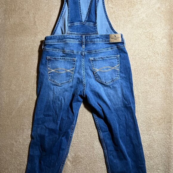 Abercrombie Kids Girls 15/16 Blue Denim Distressed Overalls Long Leg Jeans - Picture 8 of 10